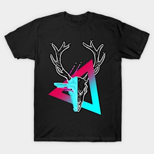 New Retro Wave Stag Skull Pixelart T-Shirt